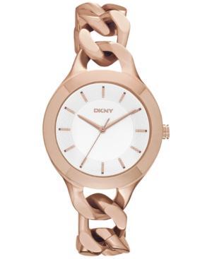 Dkny Women's Chambers Rose Gold-tone Stainless Steel Chain Bracelet Watch 36mm Ny2218