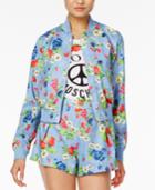 Love Moschino Cotton Floral-print Denim Bomber Jacket