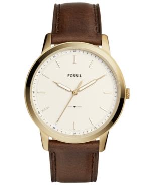 Fossil Men's Minimalist Brown Leather Strap Watch 44mm