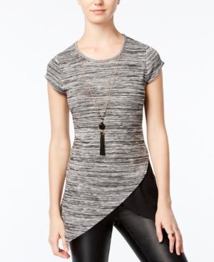 Bcx Juniors' Space-dyed Asymmetrical-hem Top With Necklace