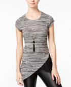 Bcx Juniors' Space-dyed Asymmetrical-hem Top With Necklace