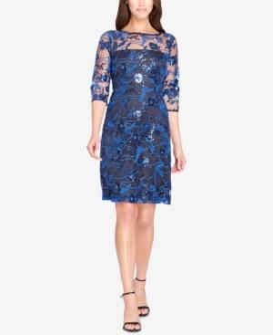 Tahari Asl Sequined Lace Illusion Dress