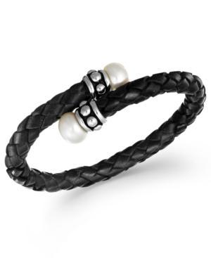 Honora Style Cultured Freshwater Pearl Leather Bangle Bracelet (9-1/2mm)