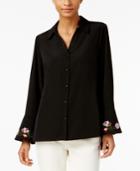 Ny Collection Embroidered Bell-sleeve Top