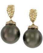 Effy Tahitian Pearl (10 Mm) And Diamond Accent Earrings In 14k Gold