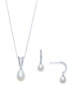 Cultured Freshwater Pearl (9 X 10mm & 7 X 9mm) & Cubic Zirconia Jewelry Set In Sterling Silver