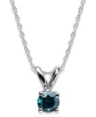 10k White Gold Blue Diamond Round Pendant Necklace (1/4 Ct. T.w.)