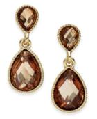 Style&co. Earrings, Gold-tone Brown Stone Double Teardrop Earrings