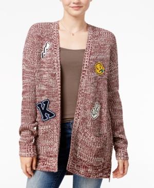 Hippie Rose Juniors' Patched Marled Open Front Cardigan