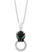 Effy Diamond (1/2 Ct. T.w.) & Emerald Accent Panther 18 Pendant Necklace In 14k White Gold