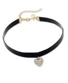 Thalia Sodi Faux Leather And Crystal Heart Choker Necklace, Created For Macy's