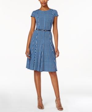 Jessica Howard Petite Geo-print Belted Fit & Flare Dress