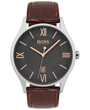Boss Hugo Boss Men's Governor Dark Brown Leather Strap Watch 44mm 1513484