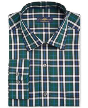 Club Room Men's Estate Classic/regular Fit Green Blue Tartan Dress Shirt, Only At Macy's