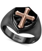 Effy Men's Cross Shield Ring In Black Rhodium & 18k Rose Gold-plated Sterling Silver