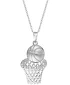 Diamond Basketball And Hoop Pendant Necklace In Sterling Silver (1/10 Ct. T.w.)