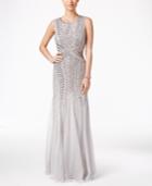 Adrianna Papell Sequined Beaded Tulle Mermaid Gown
