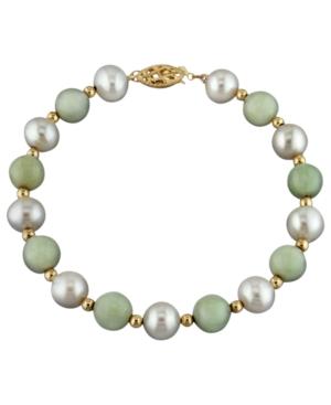 14k Gold Bracelet, Cultured Freshwater Pearl And Jade