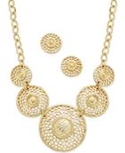Charter Club Gold-tone Circle Statement Necklace And Matching Stud Earrings
