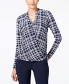 Alfani Printed Mixed-media Surplice Top, Only At Macy's