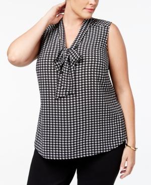Kasper Plus Size Houndstooth-print Shell