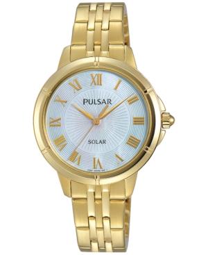 Pulsar Womens Solar Dress Gold-tone Stainless Steel Bracelet Watch 31mm Py5008