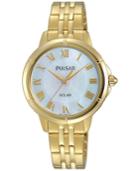 Pulsar Womens Solar Dress Gold-tone Stainless Steel Bracelet Watch 31mm Py5008