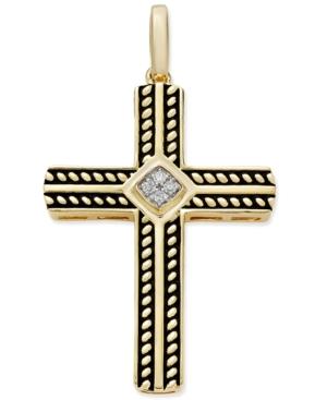 Men's Diamond Accent Cross Pendant In 10k Gold And Black Enamel