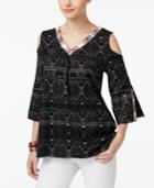Style & Co Cold-shoulder Embroidered-trim Top, Created For Macy's