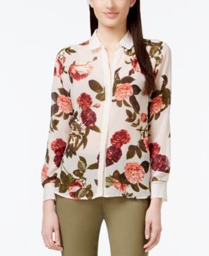 Cece By Cynthia Steffe Bouquet-print Chiffon Blouse