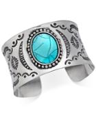 Silver-tone Turquoise-look Etched Cuff Bracelet