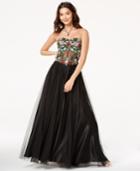 Blondie Nites Juniors' Strapless Embroidered Corset Gown