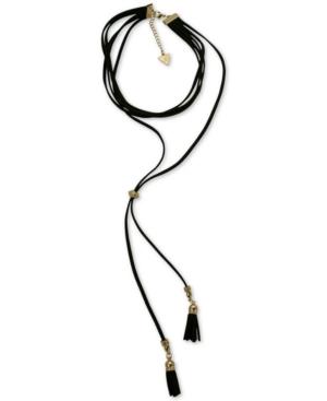 Guess Gold-tone Jet Imitation Suede Tassel Choker Necklace