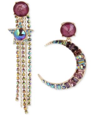 Betsey Johnson Gold-tone Multi-stone Moon & Star Fringe Mismatch Drop Earrings, Created For Macy's