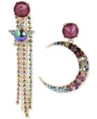 Betsey Johnson Gold-tone Multi-stone Moon & Star Fringe Mismatch Drop Earrings, Created For Macy's