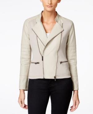 Calvin Klein Jeans Faux-leather Textured Mixed-media Moto Jacket