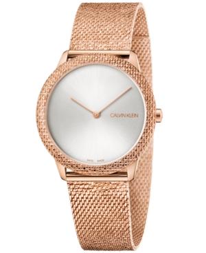 Calivn Klein Women's Swiss Minimal Pink Gold-tone Pvd Stainless Steel Mesh Bracelet Watch 35mm