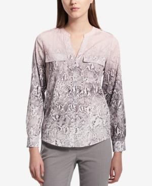 Calvin Klein Printed Roll-sleeve Button-front Blouse