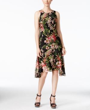 Tommy Hilfiger Floral-print Handkerchief-hem Chiffon Dress