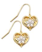 10k Gold Earrings, Two-tone Flower Heart