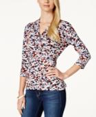 Charter Club Crossover Wrap Top, Abstract Floral Print