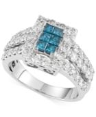 Blue And White Diamond Ring (2 Ct. T.w.) In 14k White Gold