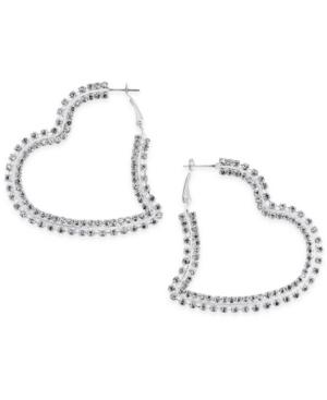 Thalia Sodi Silver-tone Crystal Heart Hoop Earrings, Only At Macy's