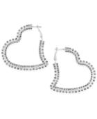 Thalia Sodi Silver-tone Crystal Heart Hoop Earrings, Only At Macy's