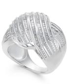 Diamond Channel-set Statement Ring In Sterling Silver