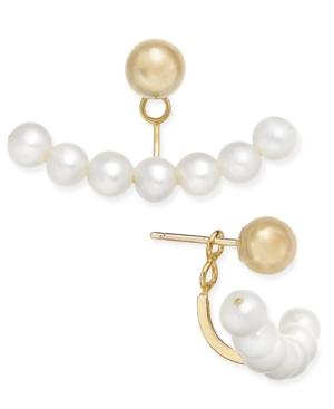 Cultured Freshwater Pearl (3mm) And Gold Ball Stud Earring Jackets In 14k Gold