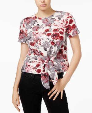 Kensie Tie-front Floral-print Top