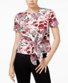 Kensie Tie-front Floral-print Top