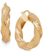 Twisted Greek Key Hoop Earrings In 14k Gold