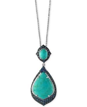 Effy Manufactured Turquoise (5-7/8 Ct. T.w.) And Sapphire (2-1/4 Ct. T.w.) Pendant Necklace In Sterling Silver